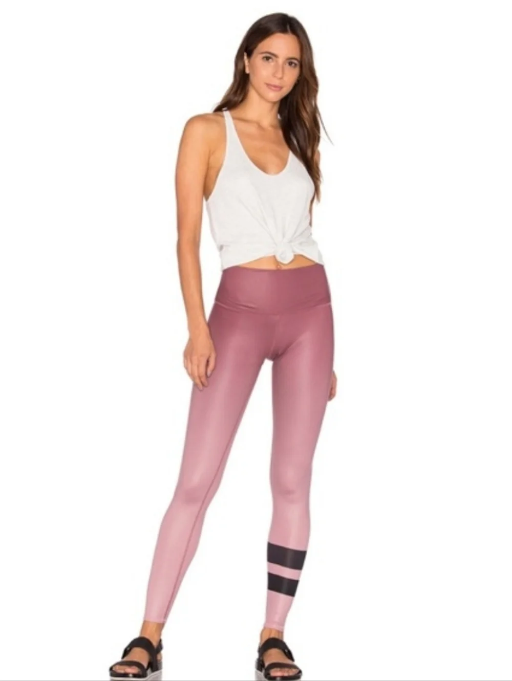 Alo Yoga High Waist Airbrush Highline Pink Ombre Gradient Stripe Leggings